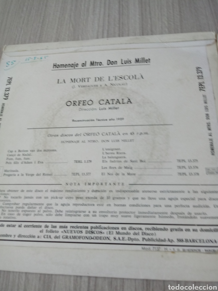 Discos de vinilo: Homenaje al maestro Don Luis Millet 1 y 3.Singles. - Foto 2