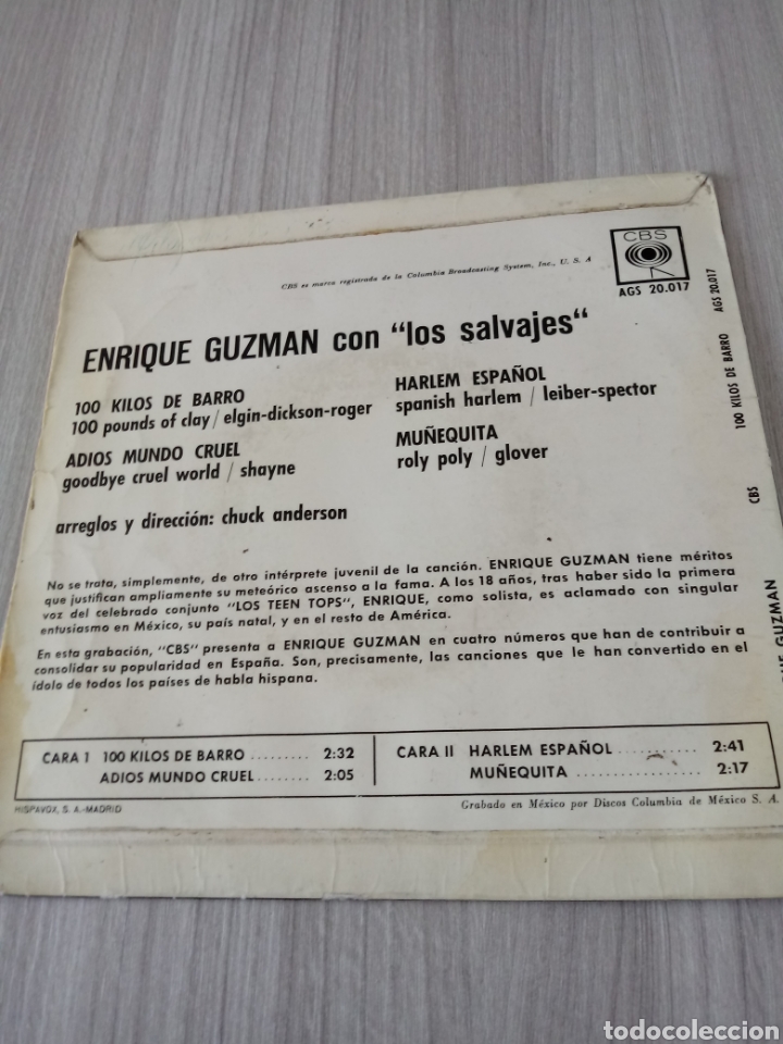 Discos de vinilo: Single de Enrique Guzman .CBS. 1962 - Foto 2
