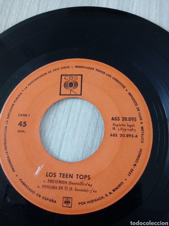 Discos de vinilo: Single de Los teeh tops. CBS de 1963. - Foto 3