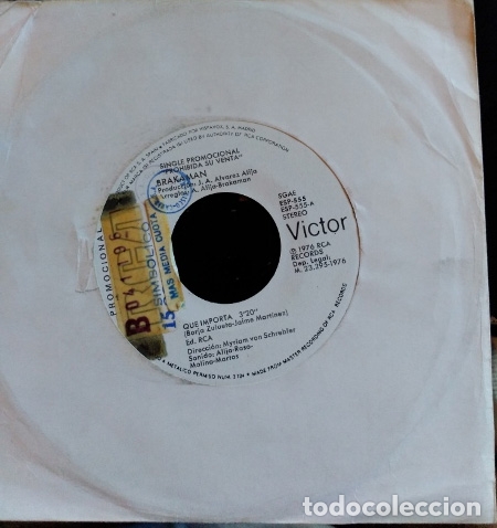 Discos de vinilo: UNA SUAVE MAREA/QUE IMPORTA. WHITE LABEL. - BRAKAMAN. - Foto 2