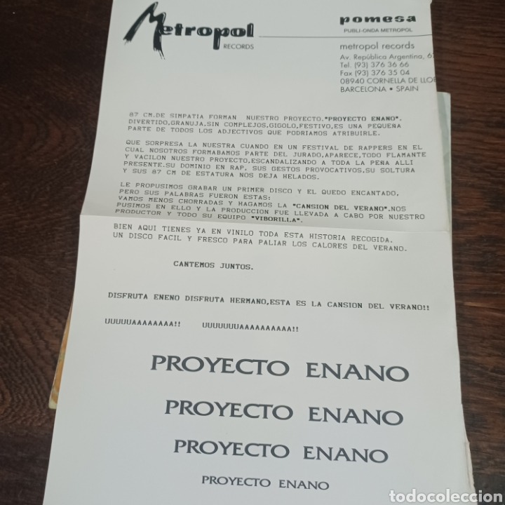 Discos de vinilo: PROYECTO ENANO - LA CANSION DEL VERANO / ON DE BAS - Foto 3