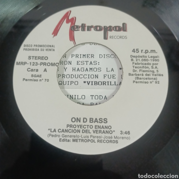 Discos de vinilo: PROYECTO ENANO - LA CANSION DEL VERANO / ON DE BAS - Foto 4