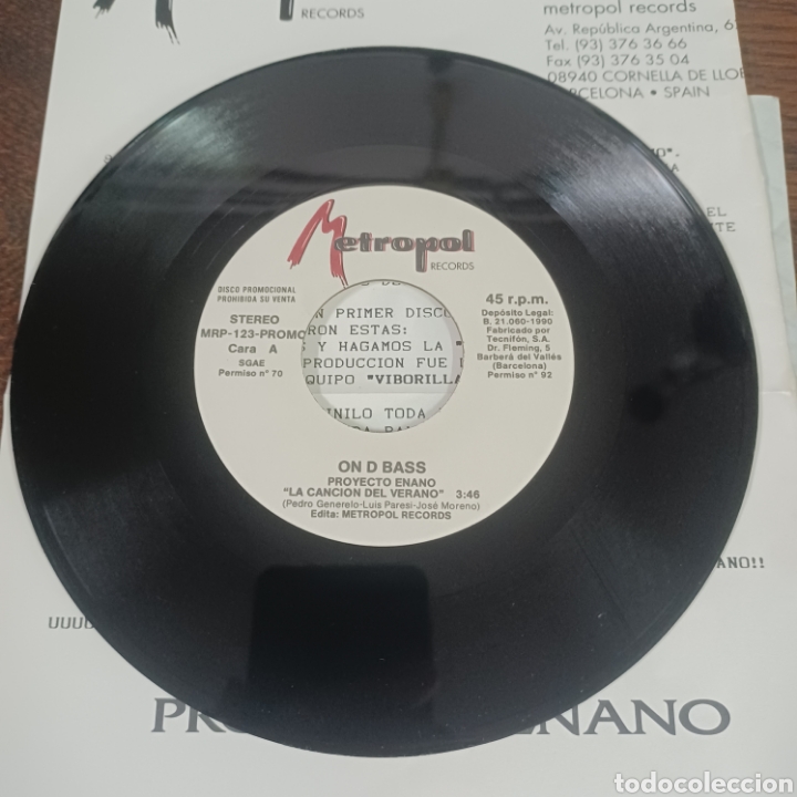 Discos de vinilo: PROYECTO ENANO - LA CANSION DEL VERANO / ON DE BAS - Foto 5