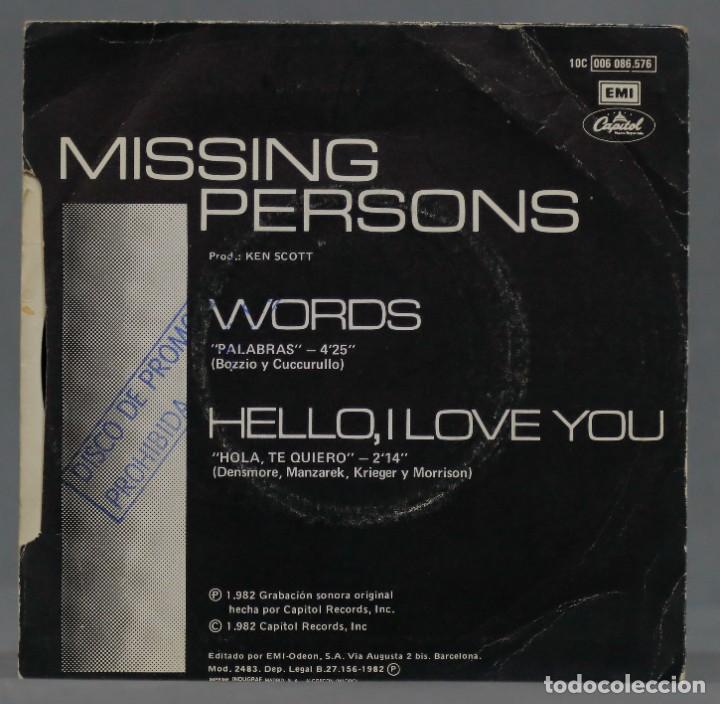 Discos de vinilo: SINGLE. Missing Persons &ndash; Palabras - Foto 2
