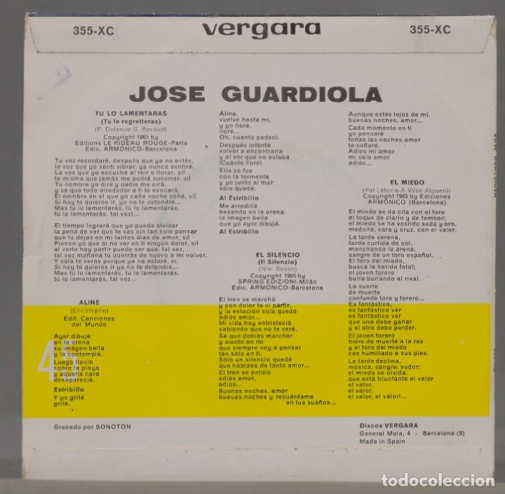 Discos de vinilo: EP. JOSE GUARDIOLA. EL SILENCIO +3 - Foto 2