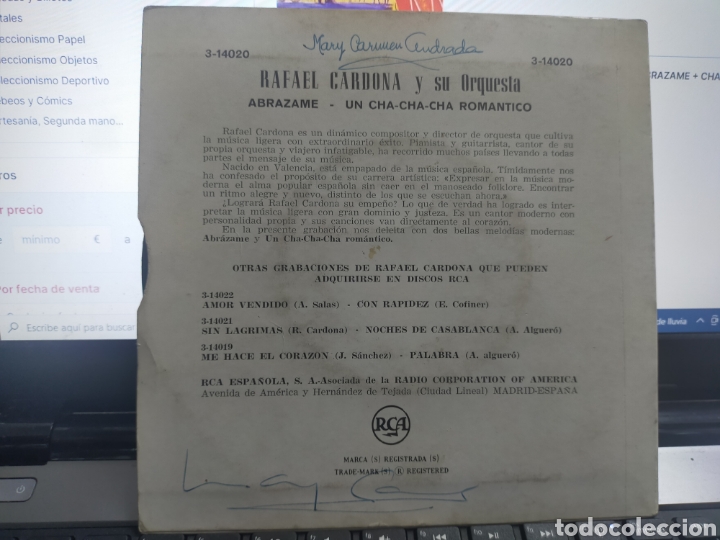 Discos de vinilo: Rafael Cardona single abr&aacute;zame Espa&ntilde;a - Foto 2