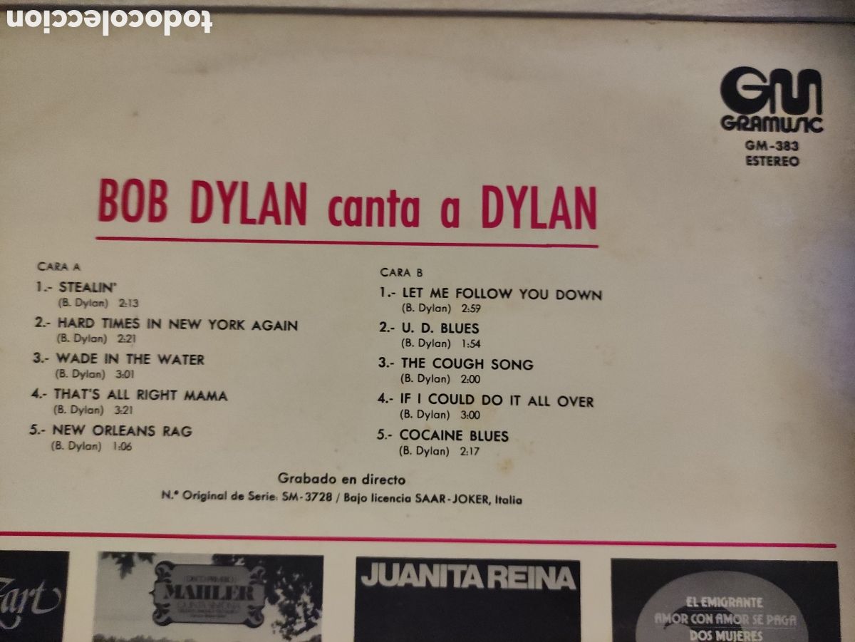 Discos de vinilo: Bob Dylan &ndash; Canta A Dylan - Gramusic 1975 - Foto 3