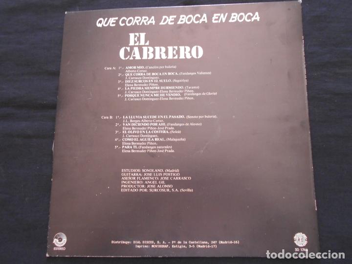 Discos de vinilo: LP EL CABRERO - QUE CORRA DE BOCA EN BOCA - Foto 2
