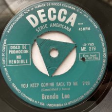 Discos de vinilo: PROMO BRENDA LEE - COMING ON STRONG / YOU KEEP COMING BACK TO ME 7” SINGLE VINILO 1966 SPAIN. Lote 363752075