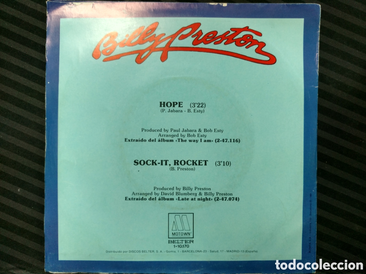 Discos de vinilo: Billy Preston - Hope / Sock-It, Rocket (7&rdquo;, Single) - Foto 2