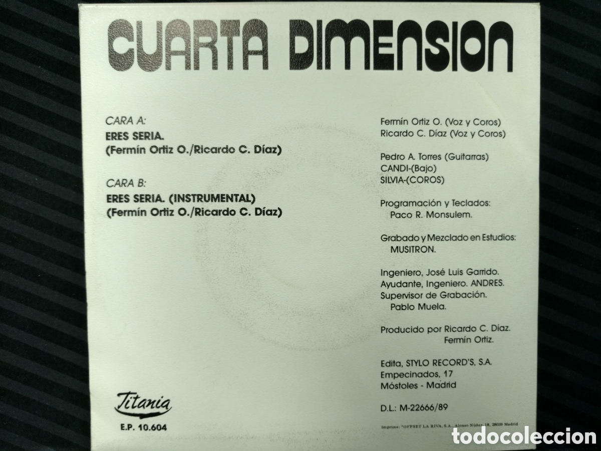 Discos de vinilo: Cuarta Dimension - Eres Seria (7&rdquo;, Single) - Foto 2
