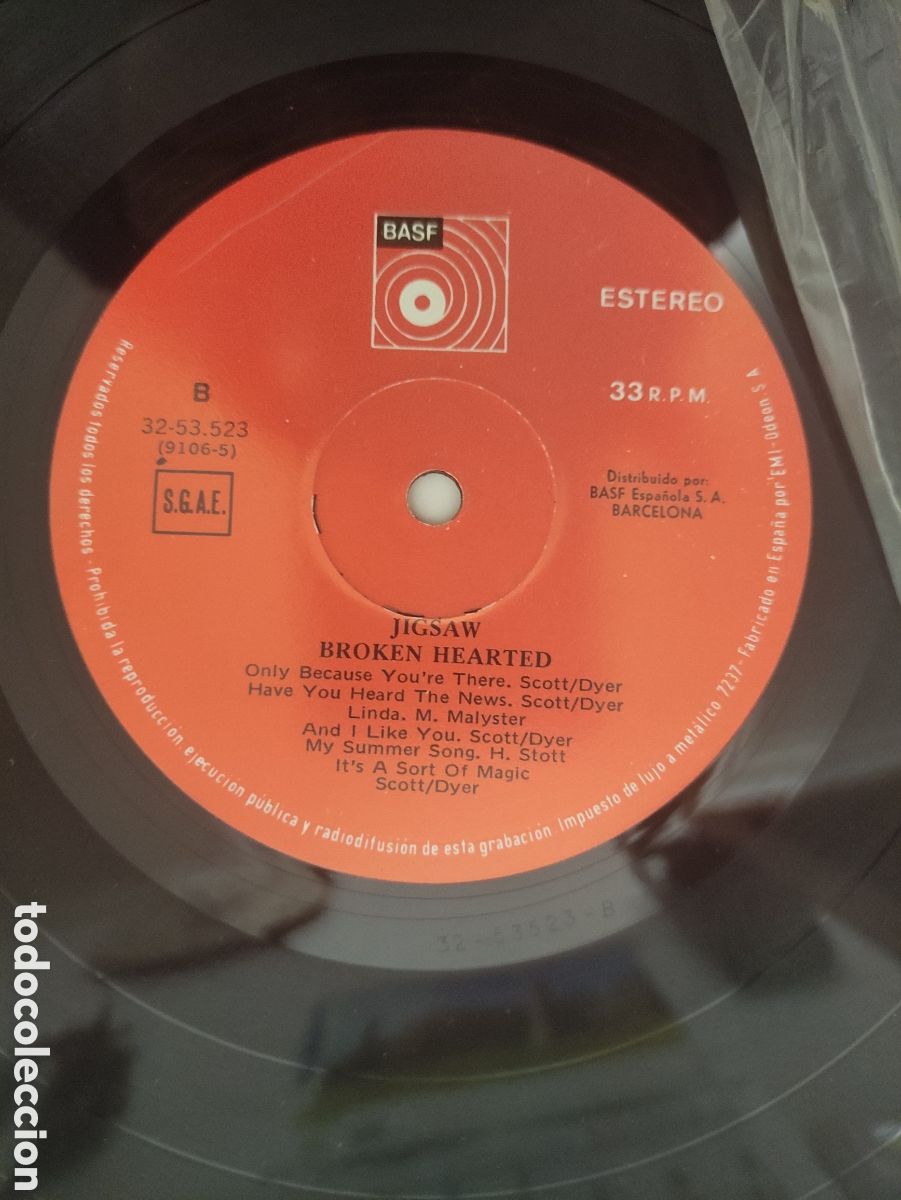 Discos de vinilo: Jigsaw &ndash; Broken Hearted - BASF &ndash; 32-53.523 - 1974 - Foto 7