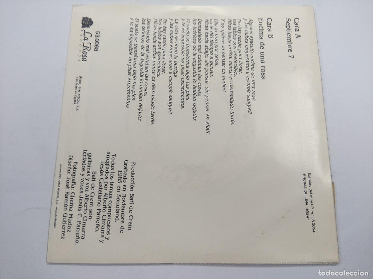 Discos de vinilo: SATI DE CREM/SEPTIEMBRE 7/SINGLE. - Foto 3