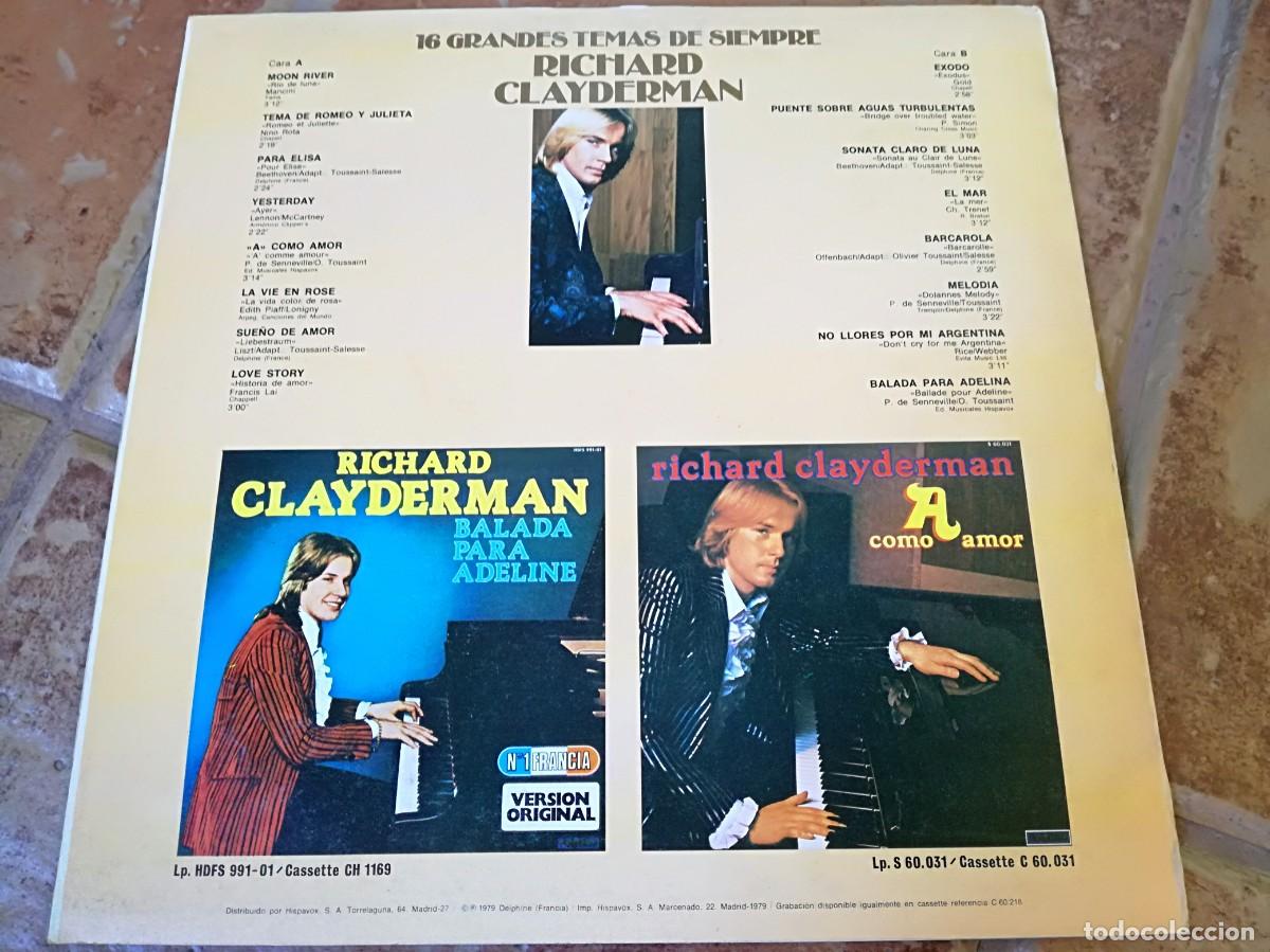 Discos de vinilo: RICHARD CLAYDERMAN-16 GRANDES TEMAS DE SIEMPRE - Foto 2
