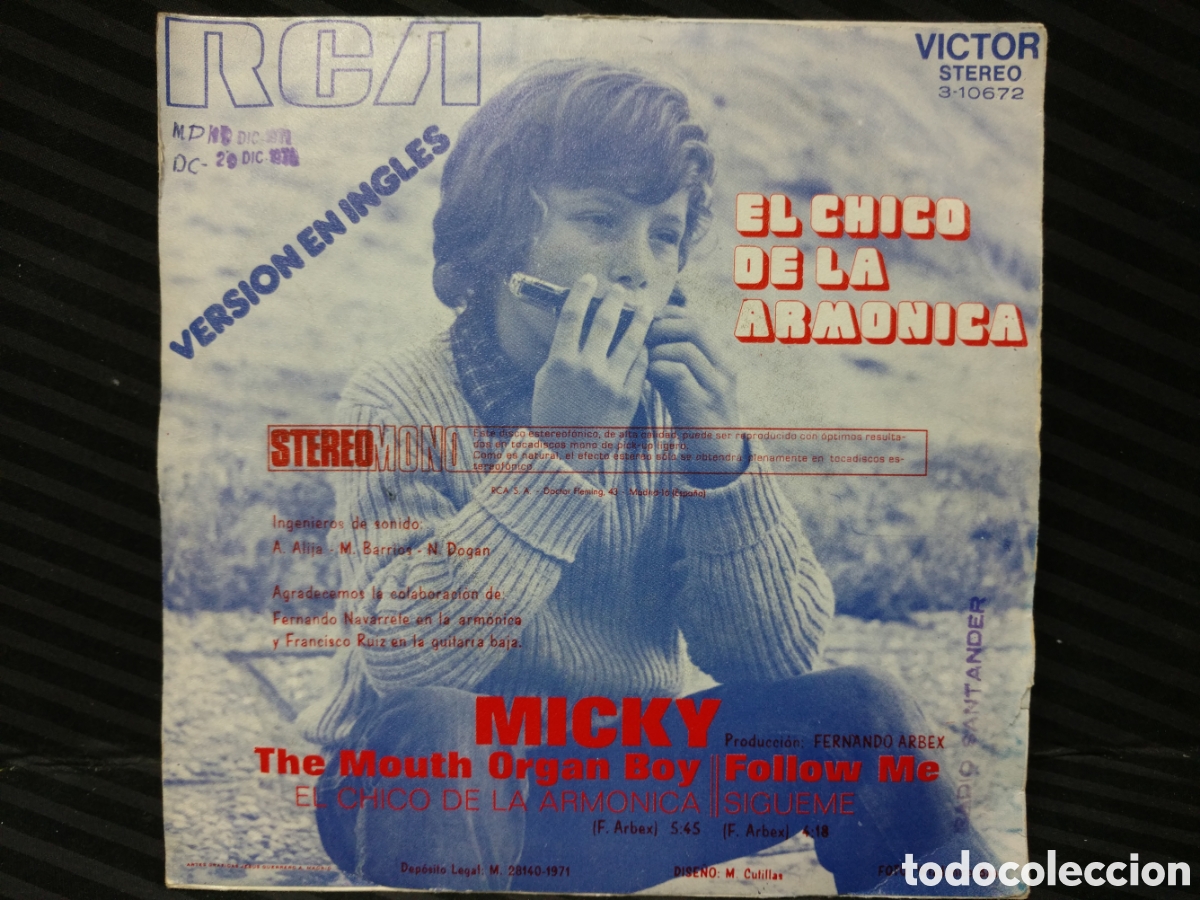 Discos de vinilo: Micky - El Chico De La Arm&oacute;nica (7&rdquo;, Single) - Foto 2