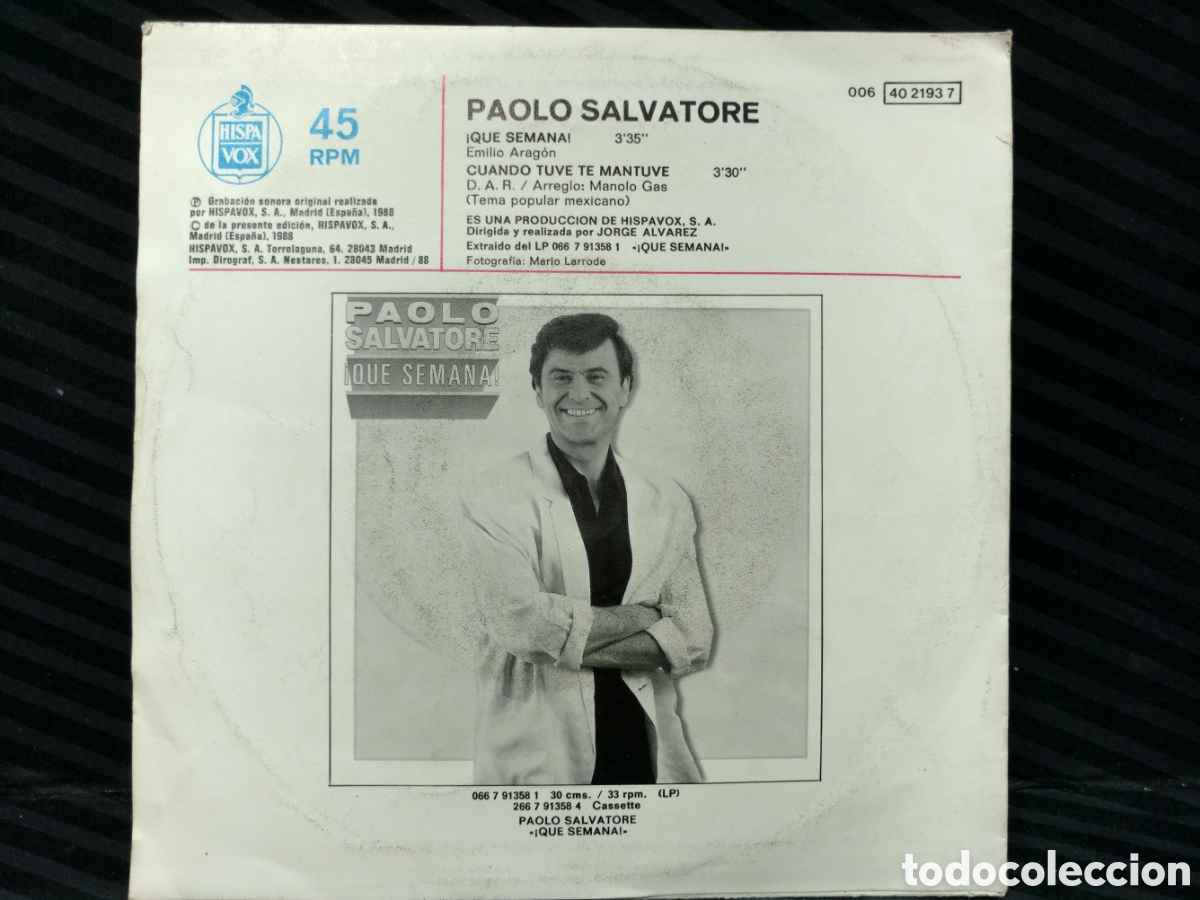 Discos de vinilo: Paolo Salvatore - Que Semana! (7&rdquo;, Single) - Foto 2