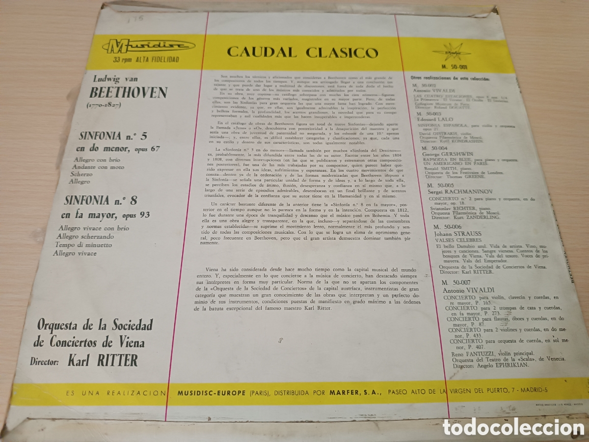 Discos de vinilo: VINILO BEETHOVEN 5&8 SINFONIA - Foto 2