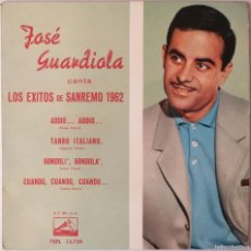 Discos de vinilo: JOSÉ GUARDIOLA, CANTA LOS EXITOS DE SAN REMO 1962, LA VOZ DE SU AMO 7EPL 13.759. Lote 364287756