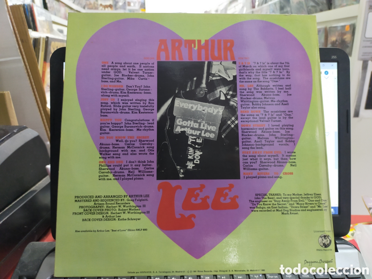 Discos de vinilo: Arthur lee LP Espa&ntilde;a 1982 en perfecto estado - Foto 2
