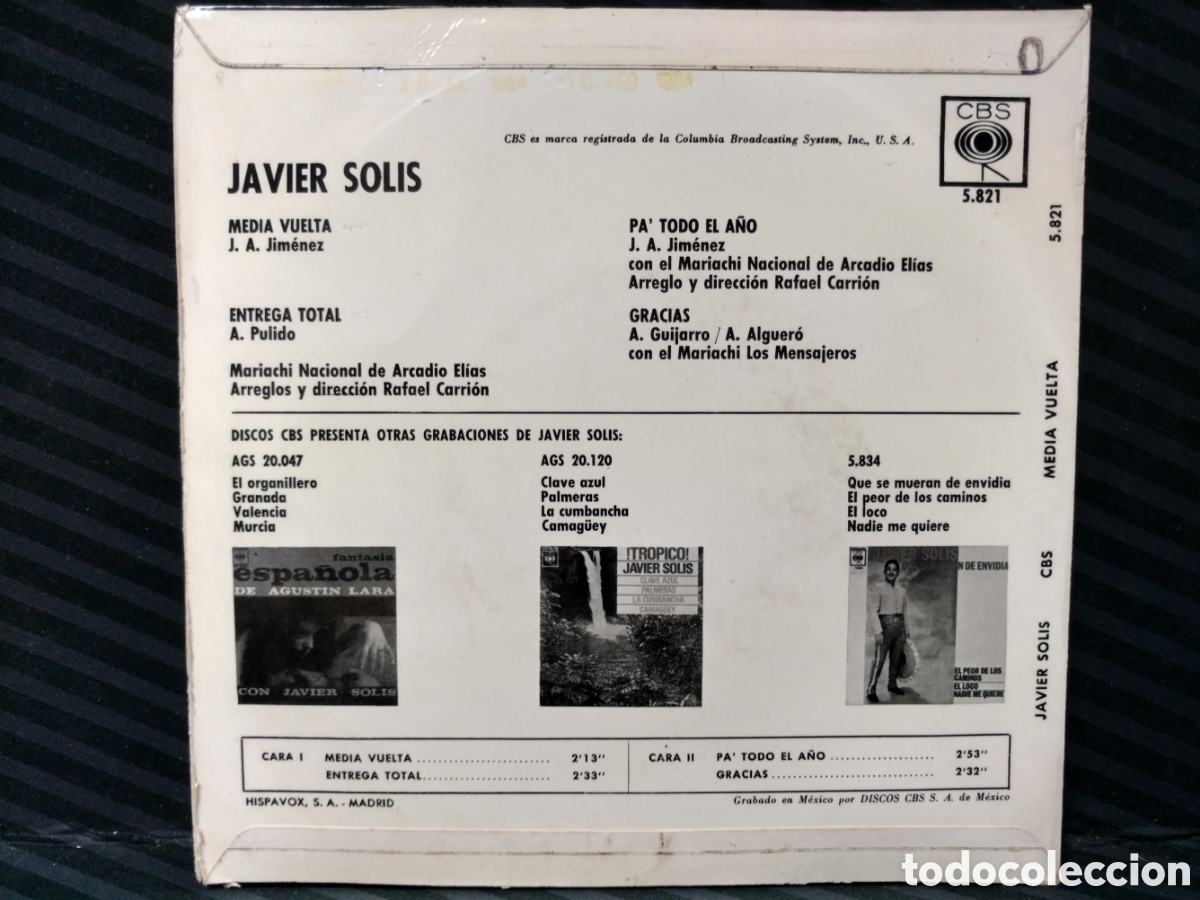 Discos de vinilo: Javier Solis - Media Vuelta (7&rdquo;, EP) - Foto 2