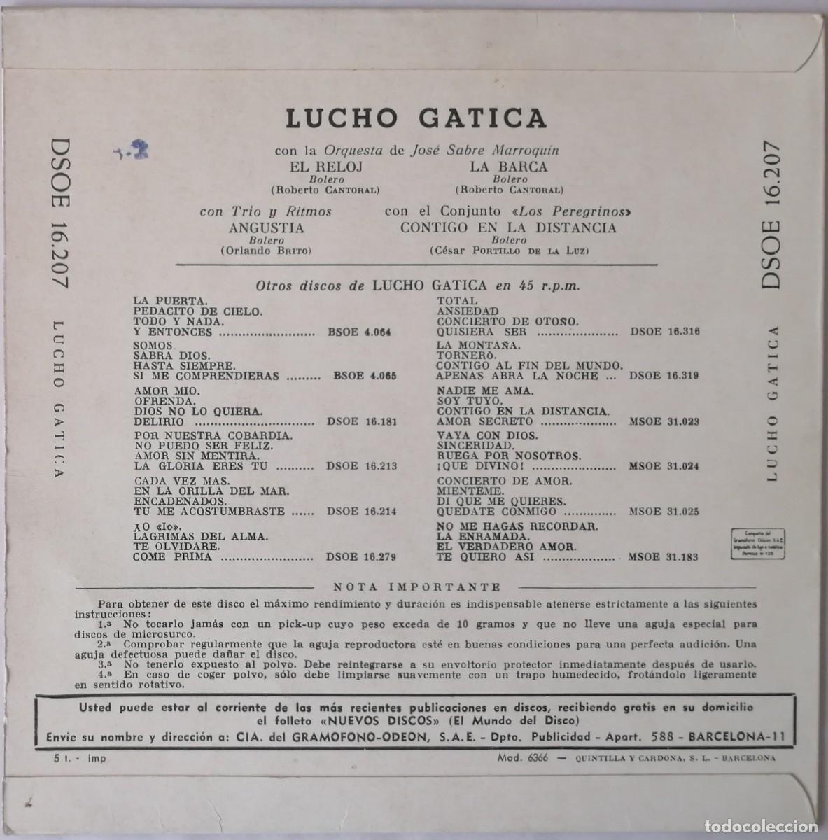 Discos de vinilo: Lucho Gatica, Lucho Gatica, Odeon DSOE 16.207 - Foto 2