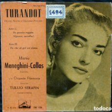 Discos de vinilo: MARIA MENEGHINI CALLAS, PUCCINI Y LA ORQUESTA FILARMONÍA DIRECCIÓN TULLIO SERAFIN - TURANDOT (7”, EP. Lote 364463786