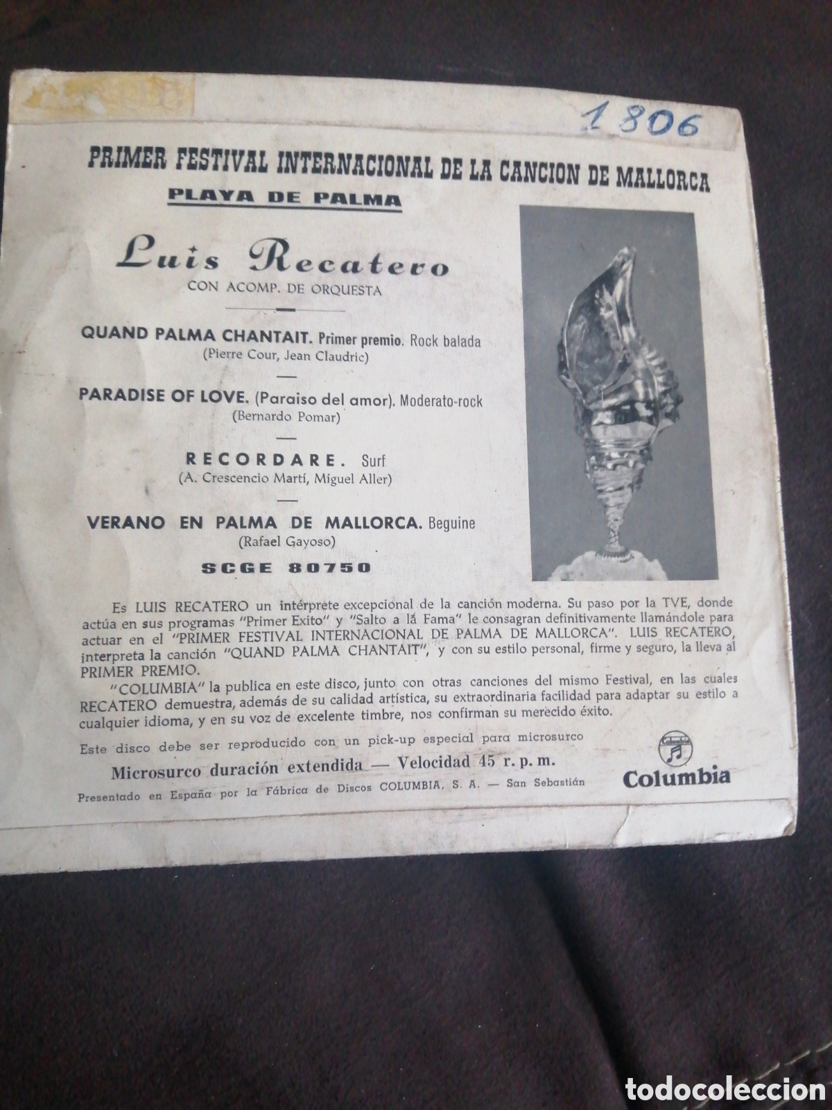 Discos de vinilo: LUIS RECATERO, DISCO VINILO EPS 1964 - Foto 2