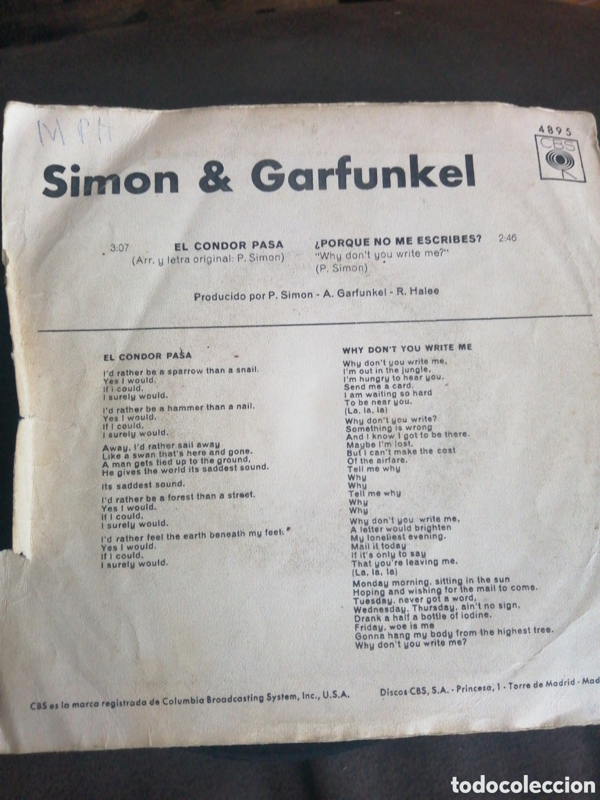 Discos de vinilo: SIMON & GARFUNKEL, EL C&Oacute;NDOR PASA, DISCO VINILO SINGLE - Foto 2