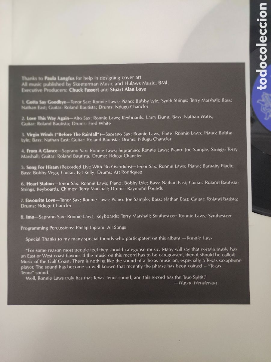 Discos de vinilo: Ronnie Laws &ndash; True Spirit - Area Creativa &ndash; 4P-059 - 1991 - Foto 5