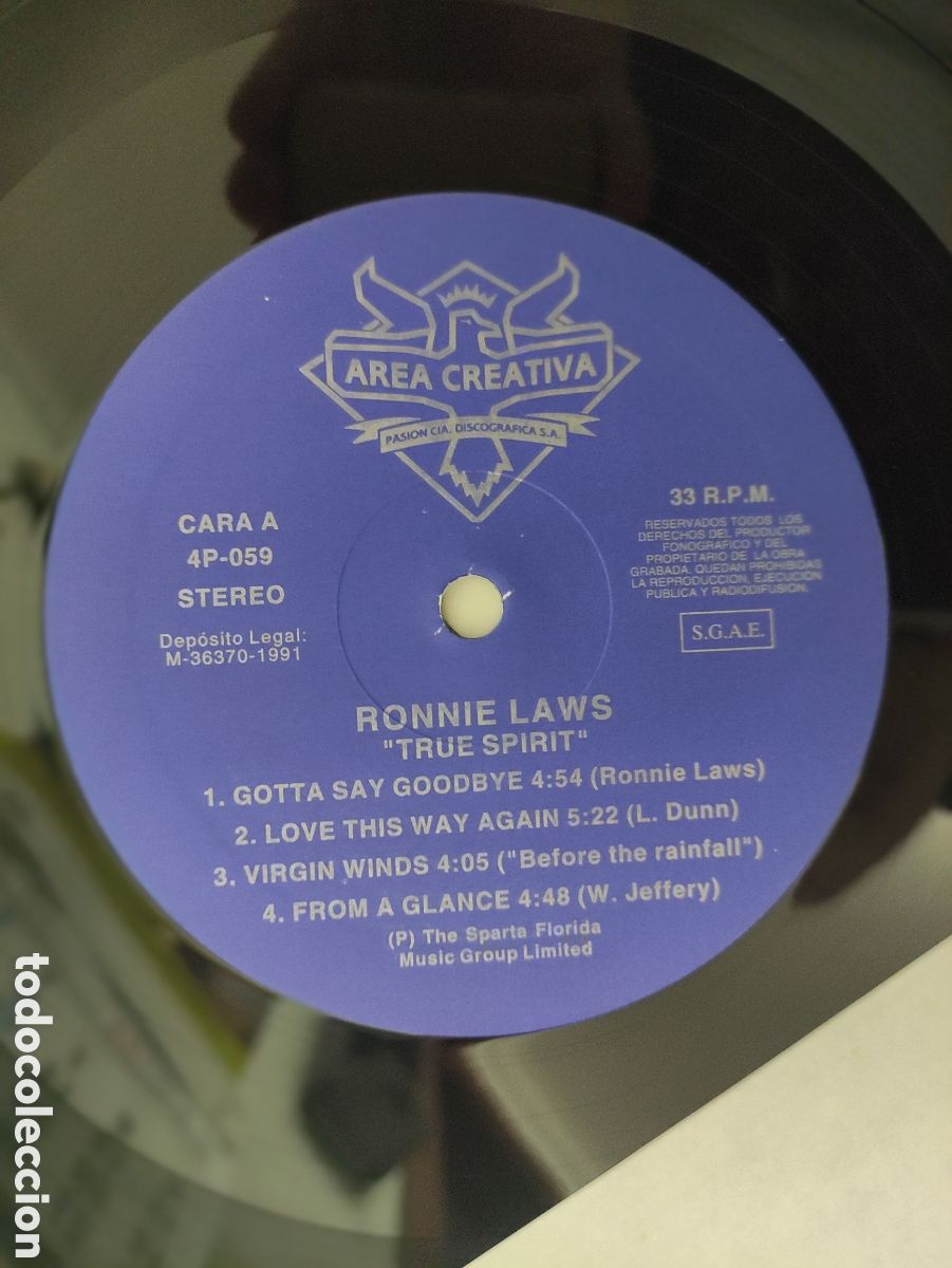 Discos de vinilo: Ronnie Laws &ndash; True Spirit - Area Creativa &ndash; 4P-059 - 1991 - Foto 6