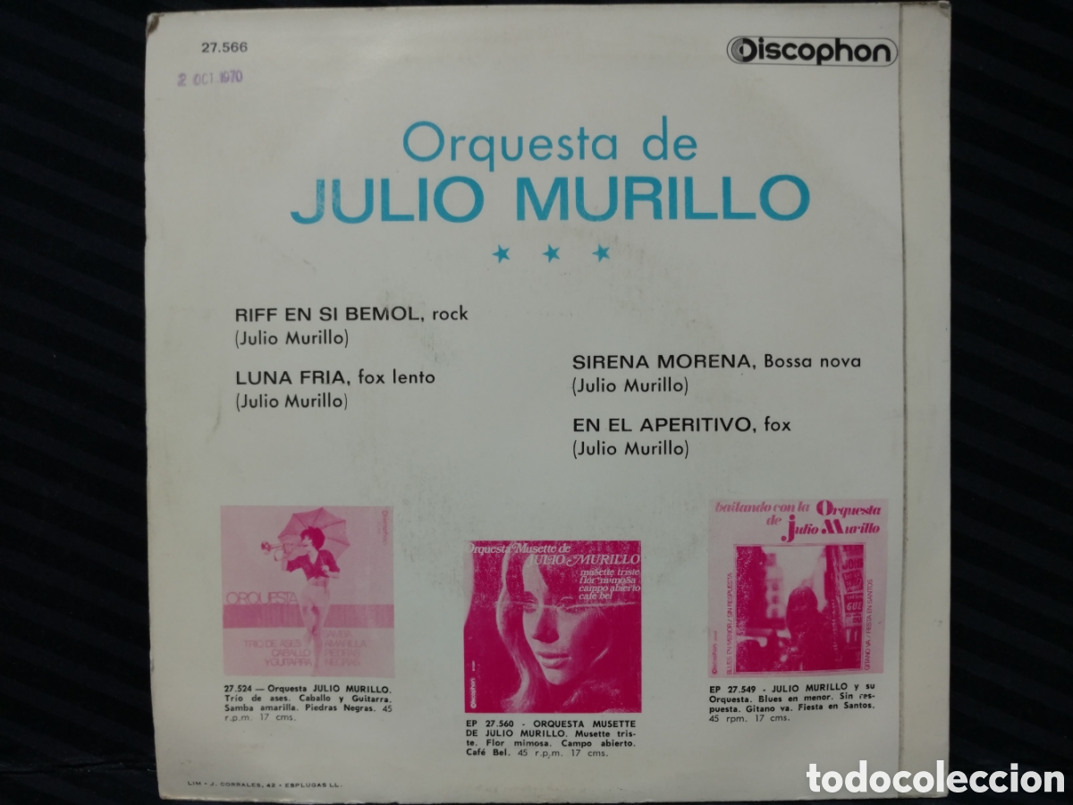 Discos de vinilo: Orquesta De Julio Murillo - Riff En Si Bemol (7&rdquo;, EP) - Foto 2