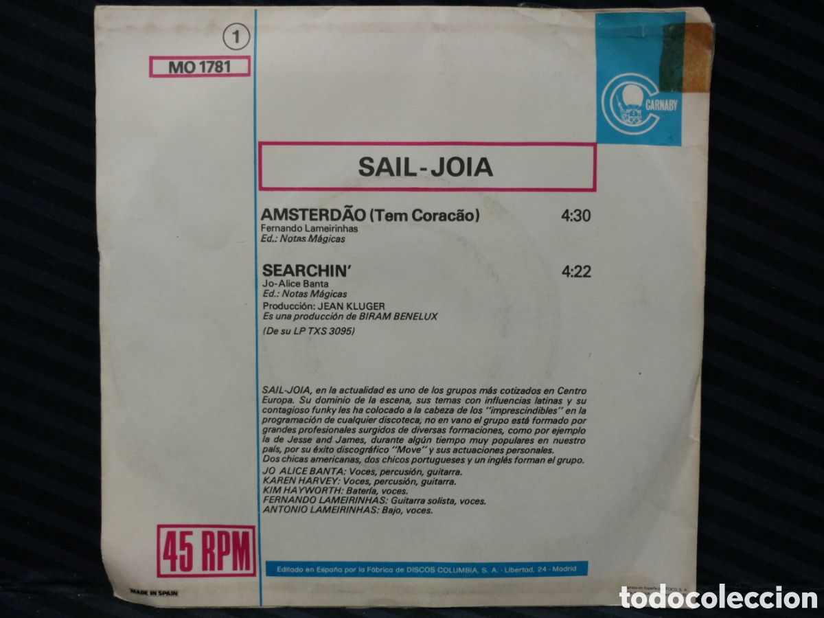 Discos de vinilo: Sail-Joia - Amsterd&atilde;o (7&rdquo;, Single, Promo) - Foto 2