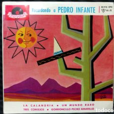 Discos de vinilo: PEDRO INFANTE, MARIACHI GUADALAJARA DE SILVESTRE VARGAS - RECORDANDO A PEDRO INFANTE (7”, EP). Lote 365143681