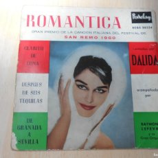 Discos de vinilo: DALIDA - SAN REMO 60 -, EP, ROMANTICA + 3, AÑO 1960, BARCLAY BCGE 28.224. Lote 365270211