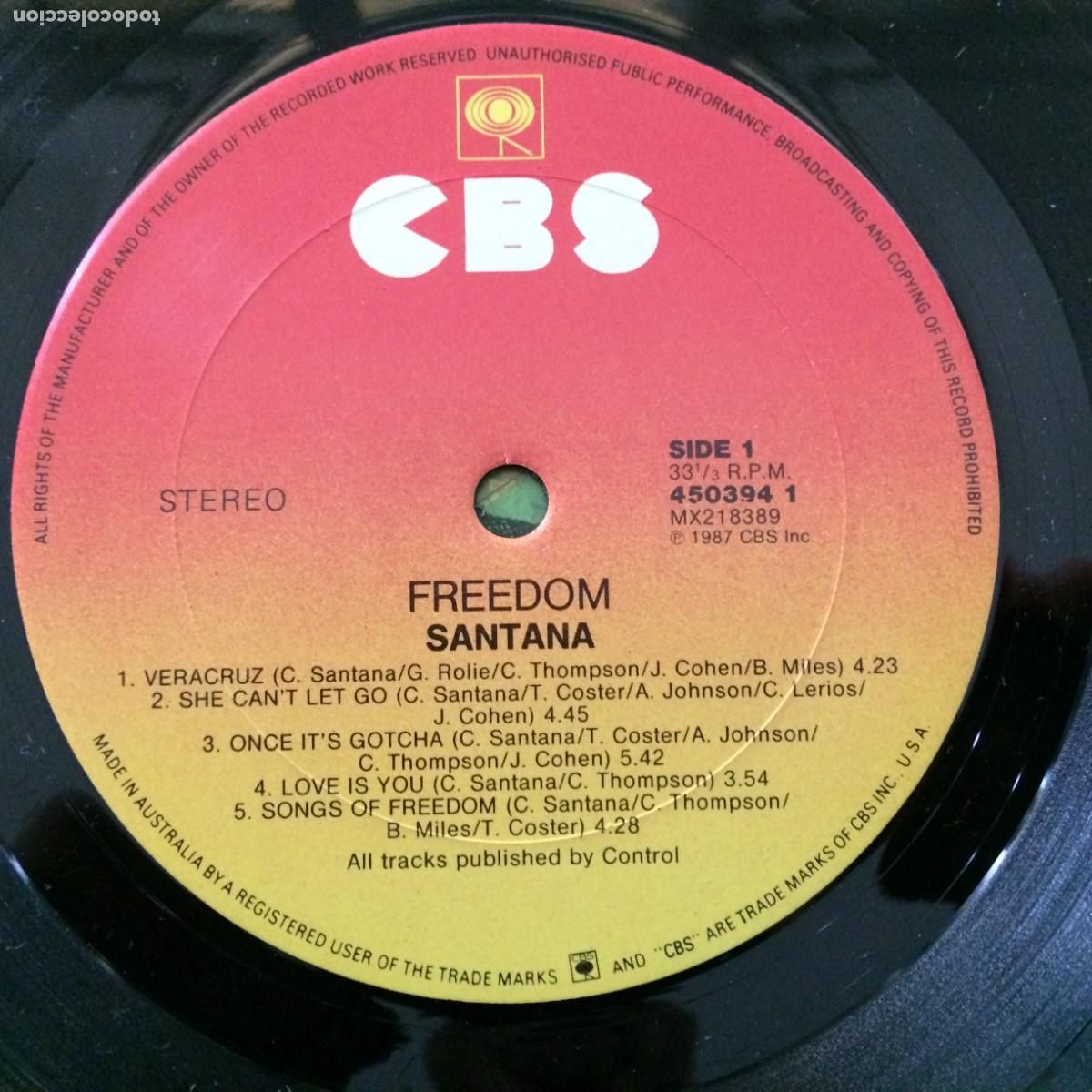 Discos de vinilo: Santana &lrm;&ndash; Freedom , Australia 1987 CBS* - Foto 5