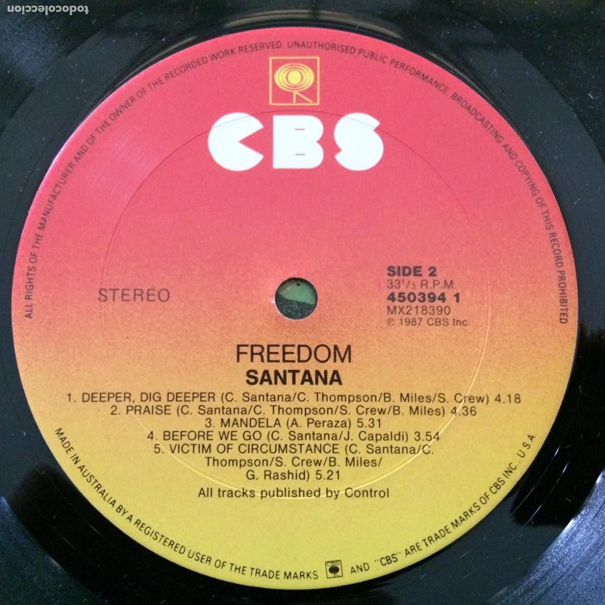 Discos de vinilo: Santana &lrm;&ndash; Freedom , Australia 1987 CBS* - Foto 6
