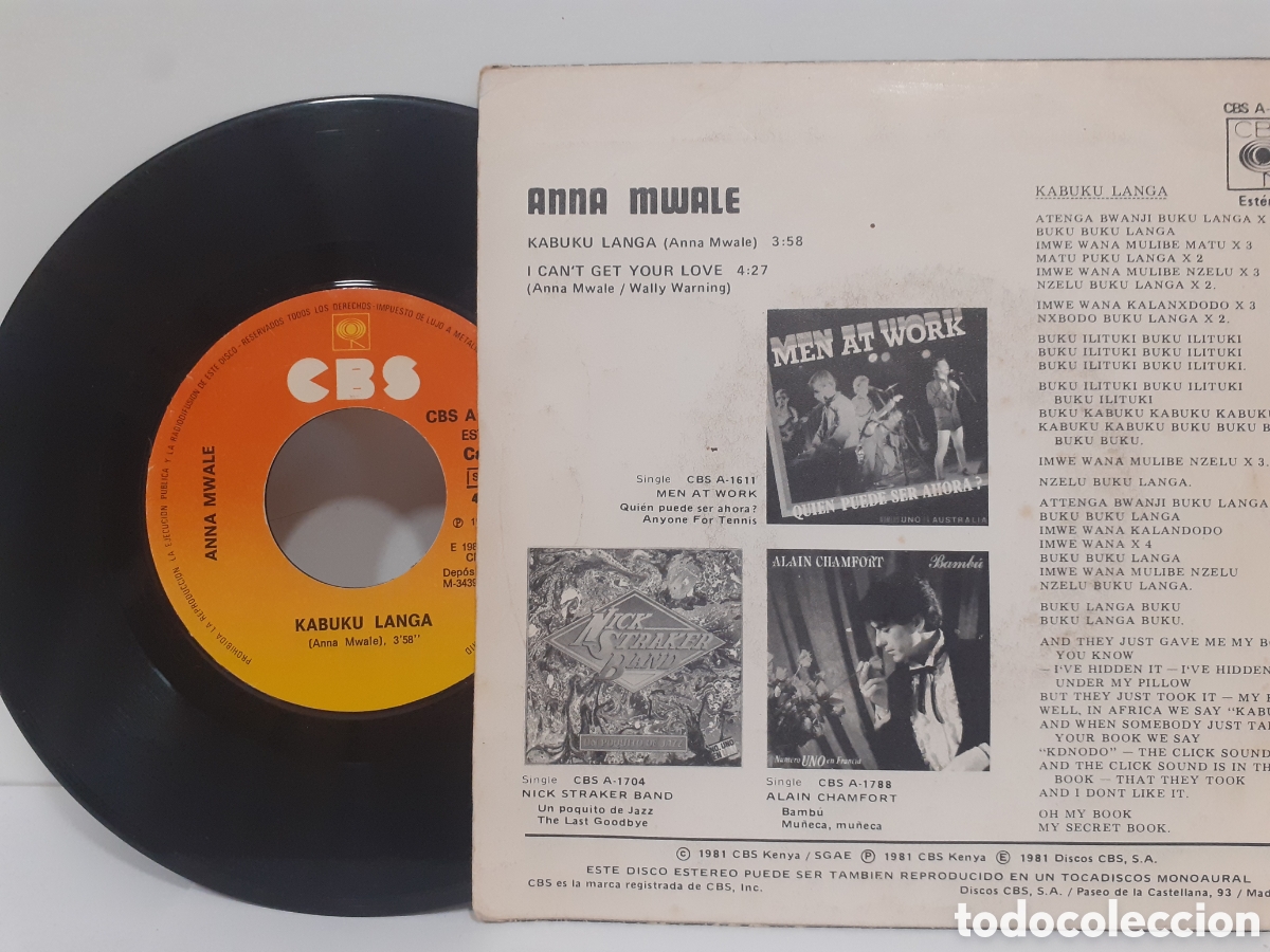 Discos de vinilo: Anna Mwale - kabuku Langa - CBS 1981 - Foto 2