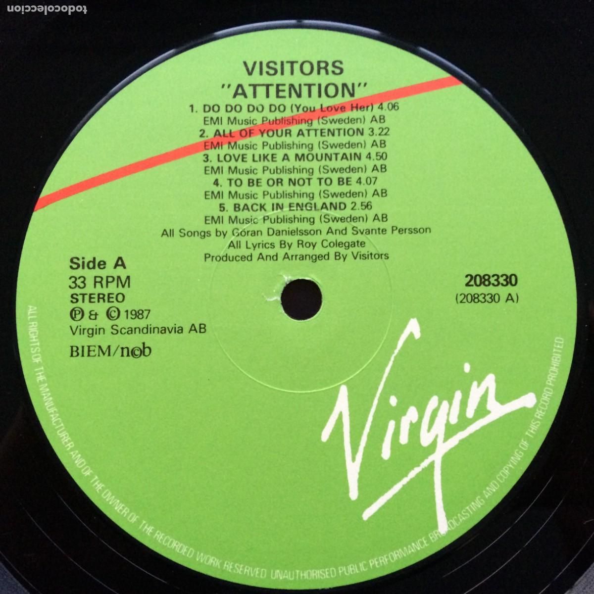 Discos de vinilo: Visitors &lrm;&ndash; Attention , Europe 1987 Virgin - Foto 5