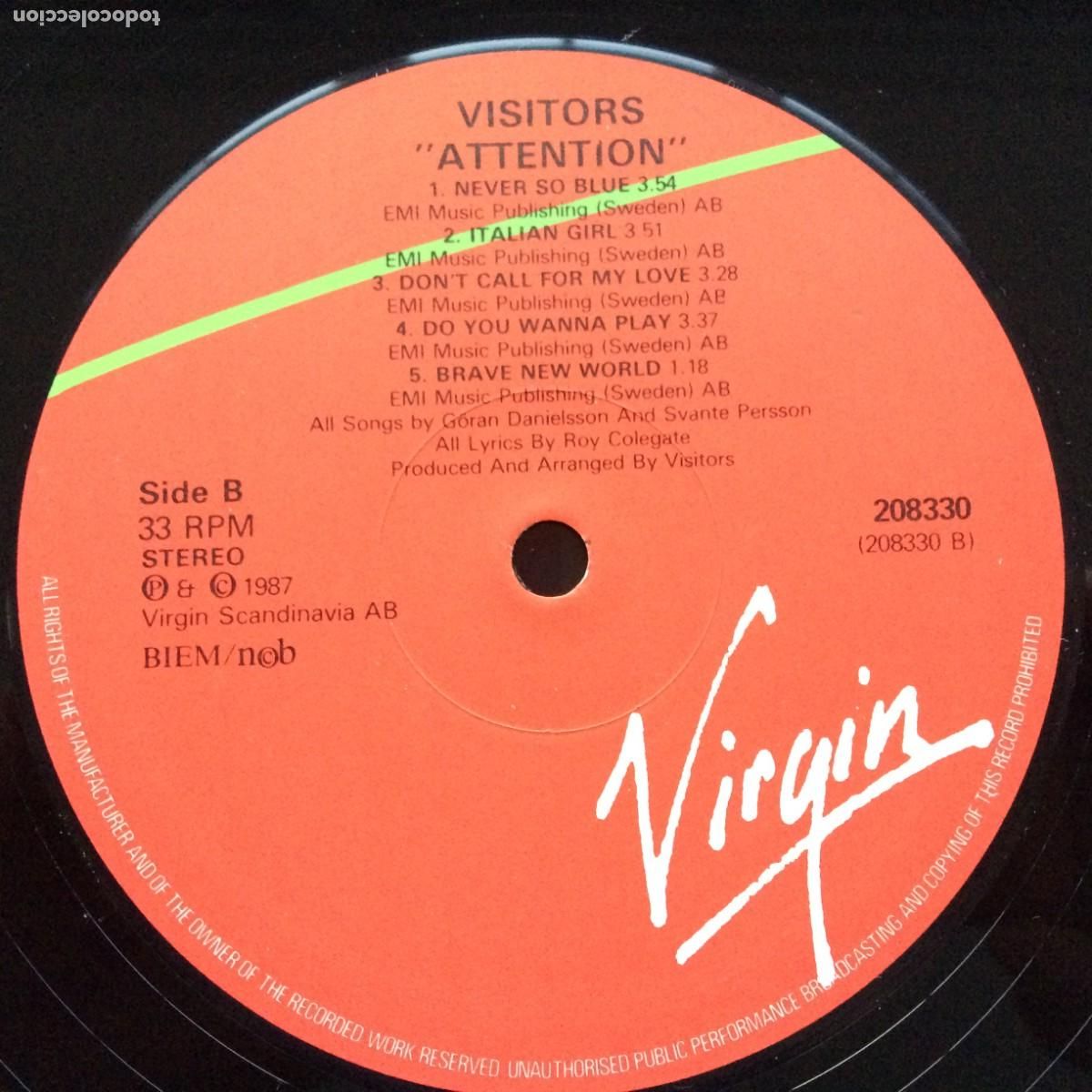 Discos de vinilo: Visitors &lrm;&ndash; Attention , Europe 1987 Virgin - Foto 6