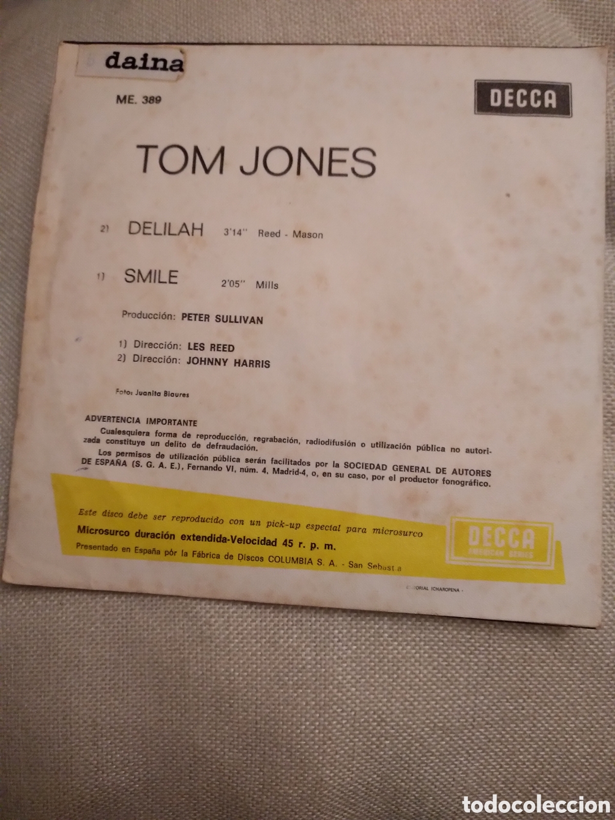 Discos de vinilo: TOM JONES-DELILAH-SMILE-SINGLE VINILO- - Foto 2