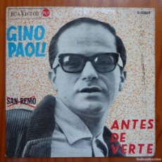 Discos de vinilo: GINO PAOLI / ANTES DE VERTE+3 / 1965 / EP. Lote 365778626
