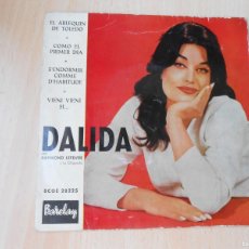 Discos de vinilo: DALIDA, EP, EL ARLEQUIN DE TOLEDO + 3, AÑO 1960, BARCLAY BCGE 28.225. Lote 365948296