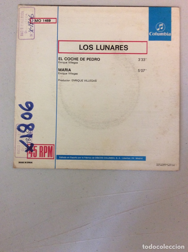 Discos de vinilo: Los Lunares. El coche de Pedro. Mar&iacute;a. - Foto 2