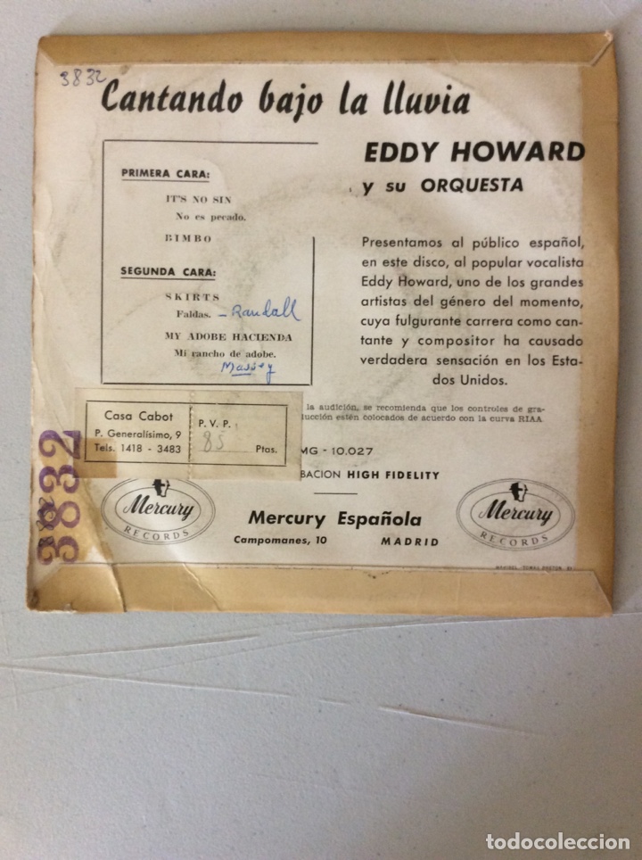 Discos de vinilo: Eddy Howard. Singing in the rain. Skirts. - Foto 2