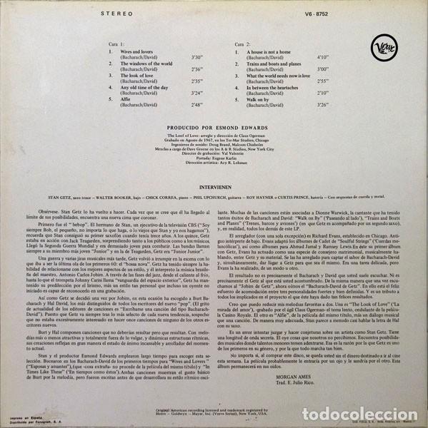 Discos de vinilo: Stan Getz Interpreta A Bacharach Y David - Foto 2