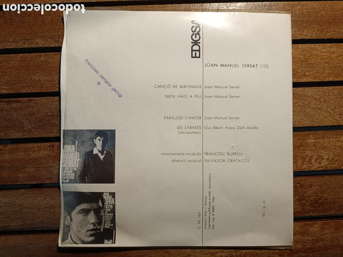 Discos de vinilo: Joan manuel Serrat 1966 edigsa catalan eps vinilo lp - Foto 2