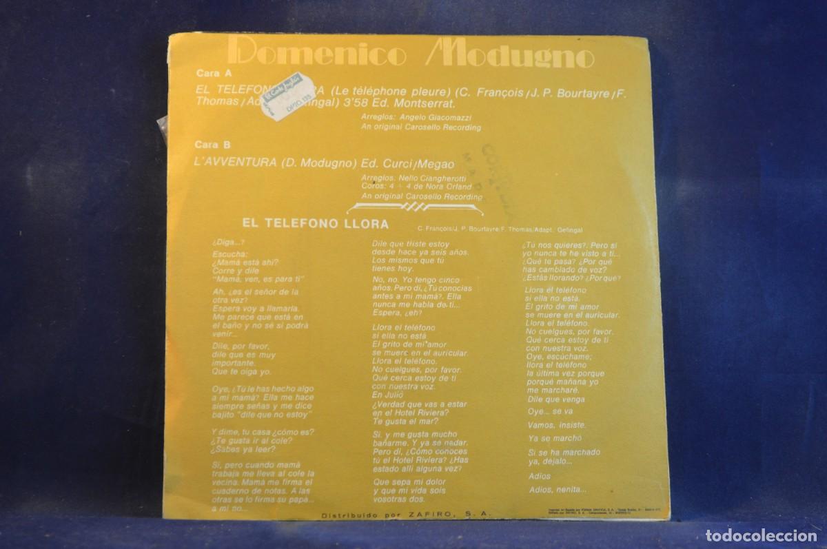Discos de vinilo: DOMENICO MODUGNO - EL TEL&Eacute;FONO LLORA - SINGLE - Foto 2