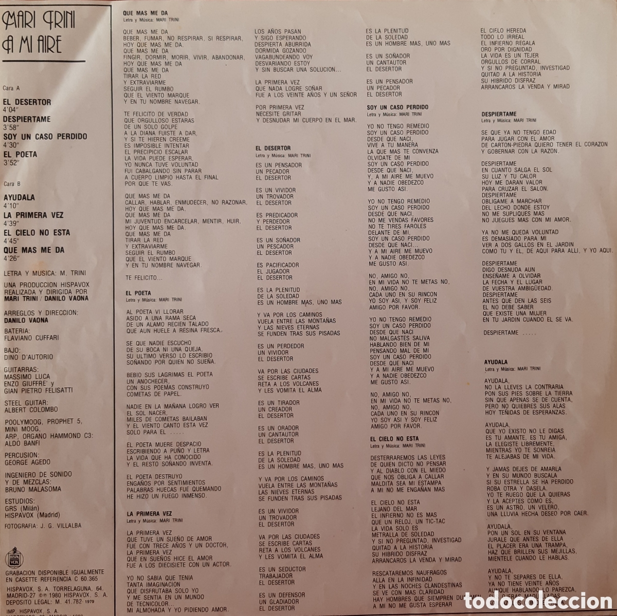 Discos de vinilo: A mi aire. LP. Mari Trini. - Foto 4