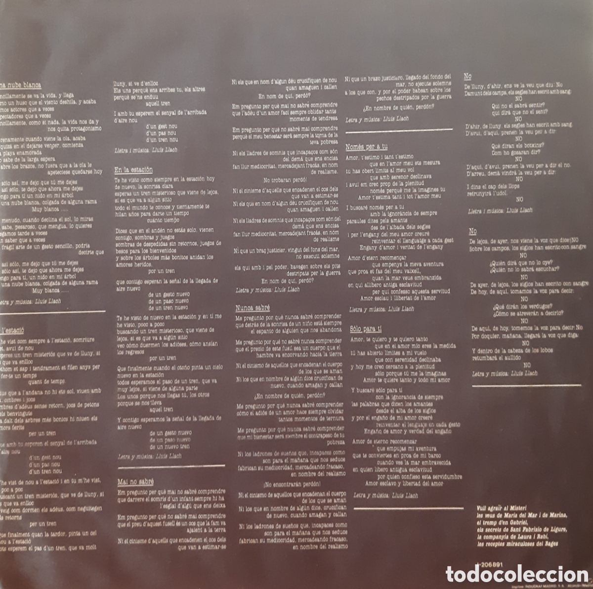 Discos de vinilo: Maremar. LP. Llu&iacute;s Llach - Foto 2