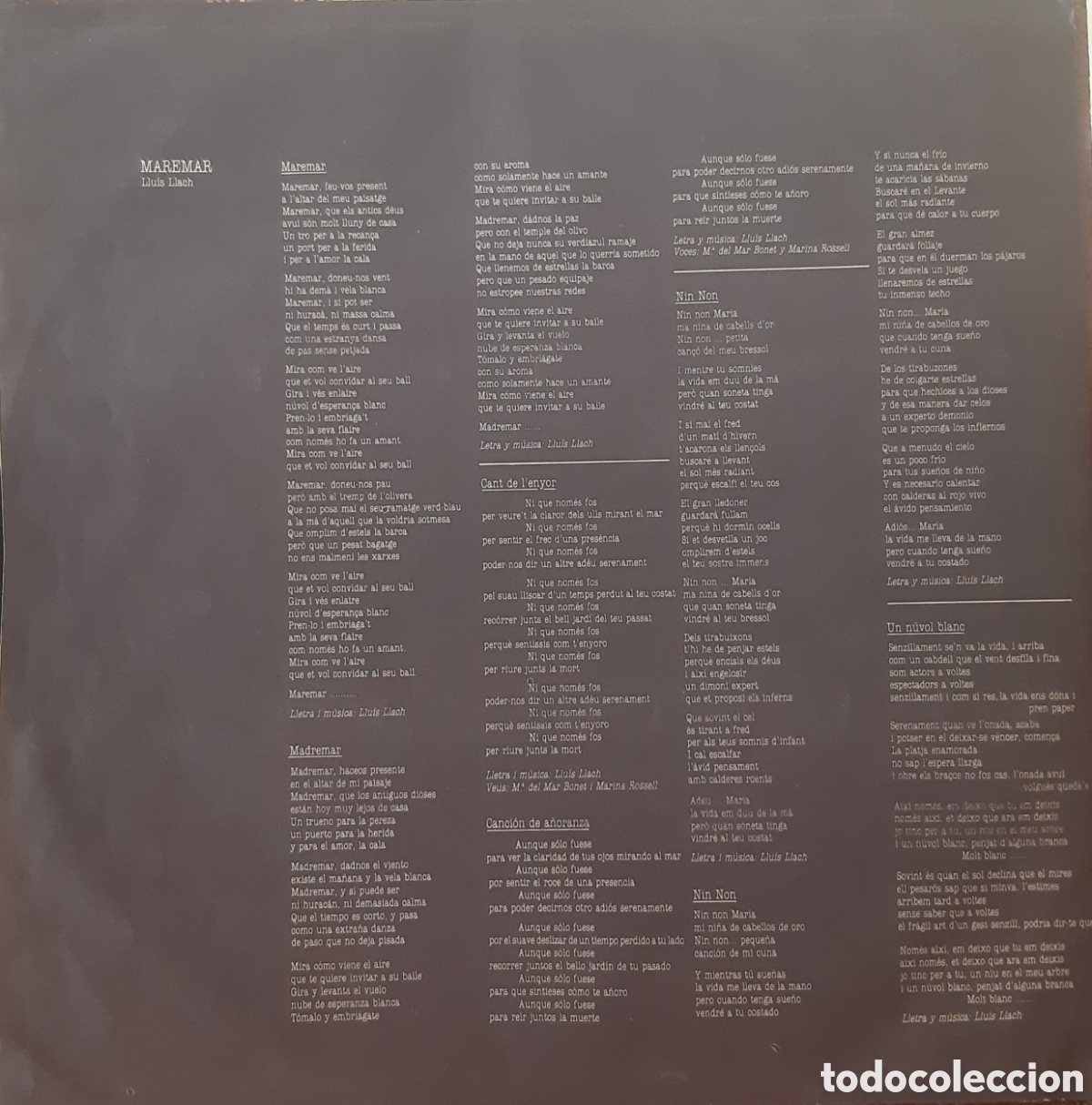 Discos de vinilo: Maremar. LP. Llu&iacute;s Llach - Foto 3